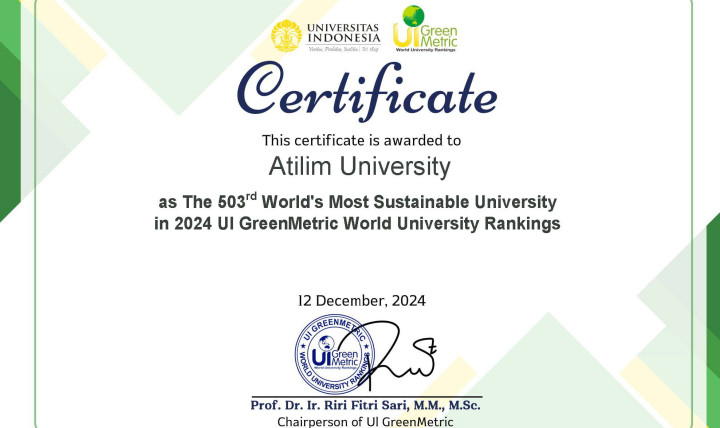 Atılım Üniversitesi 2024 UI GreenMetric Dünya Üniversite Sıralamasında